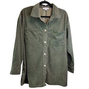 Blue Blossom Green Corduroy Button Down Shacket Jacket Womens Medium Oversized‎